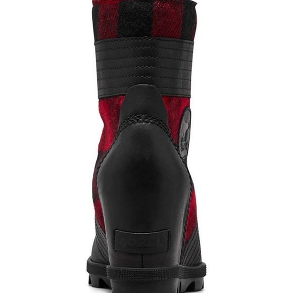 New! Sorel Lexie Wedge Boot Red Black Buffalo Plaid Check - Picture 6 of 6